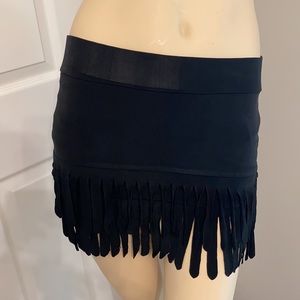 Fringed skirt bathing suit cover up black
